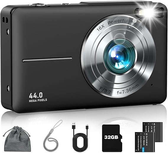 Digital Camera, FHD 1080P Point and Shoot Camera for Kids Teens, 32GB Card