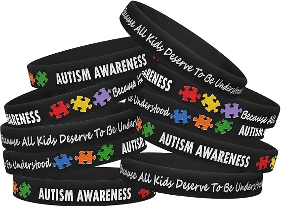 Fight Like a Girl Autism Awareness Silicone Wristband Bracelet - Because All Kids Deserve To Be Understood - 10 Pack (Black)