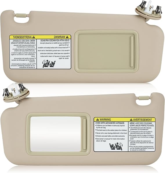 Beige Left & Right Side Sun Visor with Light for Toyota RAV4 2006-2013, Car Visor Replacement for 74320-42501-B2, 74310-42452-B2, Driver & Passenger Side Sunvisor