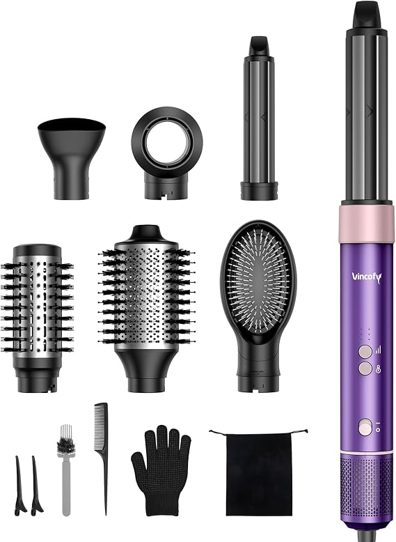 7-in-1 Hot Air Styler & Hair Dryer with 110,000 RPM High-Speed Motor Blow Dryer Brush for Fast Drying, Curling, Straightening & Volumizing No Heat Damage for All Hair Types Violet