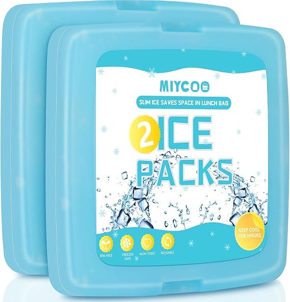 MIYCOO Ice Packs for Lunch Boxes & Coolers Long Lasting, Reusable | Quick Freeze, Space Saving Design, Cooler Accessories for Beach Camping Fishing Lunch Picnic