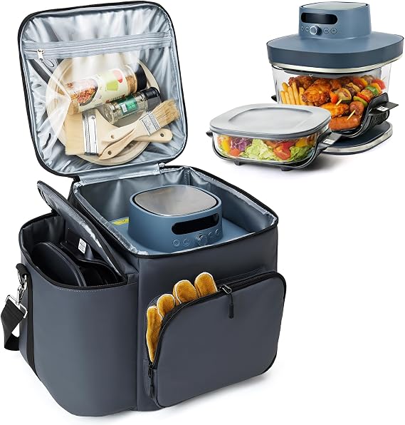 Ninja Crispi Pro Air Fryer 6 & 2.5QT コンテナ用キャリーケース、バッグのみ | 厚さ5mmの断熱フォーム、2つのメインコンパートメント、複数のポケット、PEVA裏地を拭いて拭くことができます。アクセサリー収納とトラベルバッグ。