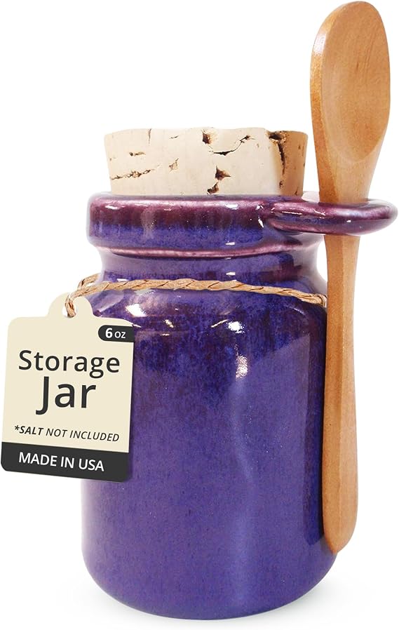 Baraka Ceramic Neti Salt and Herb Storage Containers Durable & Functional Ceramic Organizers for Neti Salt, Herbs, Spices & Home Organization Includes Wooden Spoon & Cork Stopper (Purple)