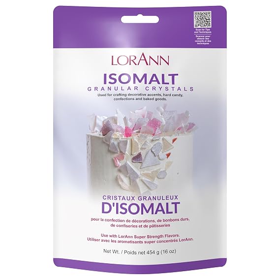 LorAnn Oils Isomalt Sugar Substitute (Granular) - Sugar Substitute for Baking, 1 lb - Isomalt Ready To Use - Clear & Non-Crystallizing, Formulated For Decorative Accents & Sugar Art - 1 Lb Bag