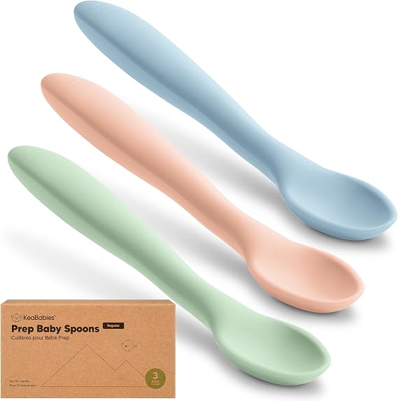 KeaBabies Silicone Baby Spoons Self Feeding 6-12 months, 3-Pack (Mellow)