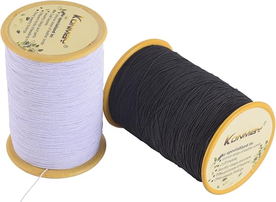 KONMAY Elastic Sewing Thread for Sewing Machine, 1100 Yards 0.5mm Black&White Elastic Sewing Thread for Shirring, Smocking, Gathering, Stretchy Strings for Bracelets