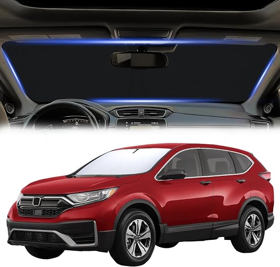 Car Windshield Sun Shade for Honda CR-V 2017-2022, Premium 310T Reflective Polyester UV Blocker, Lightweight Foldable Sun Visor with Storage Pouch