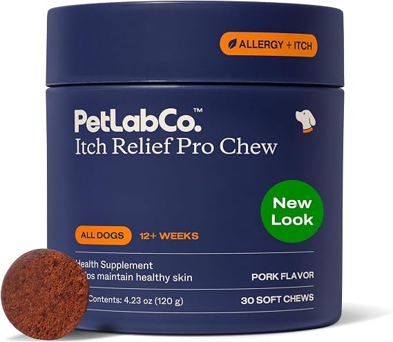 PetLab Co. Itch Relief Chew Pro Itch Relief Chews for Dogs Omega 3 for Dogs Itch Supplement - Packed with Beneficial Fatty Acids for Healthy Skin Seasonal Allergies Support - Packaging May Vary