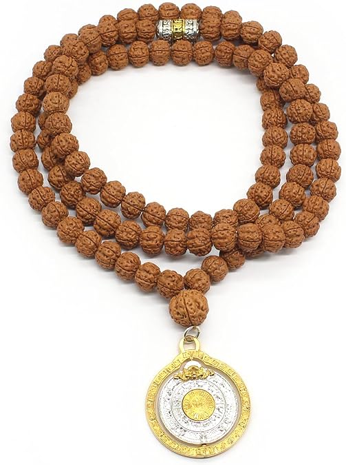 Authentic 5 Mukhi Rudraksha Mala - 108 Beads Spiritual Necklace with Tree of Life Pendant (11mm) - Yoga Meditation Jewelry for Men & Women - All-Natural Beads Chemical-Free Gift Box(style A)