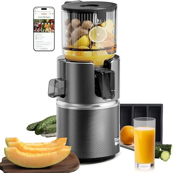 Anybear 350W Cold Press Juicer,4.9" Feed Chute for Whole Fruits & Veggies | Dual slow-squeeze preserves 100% vitamins. High-torque motor powers fibrous produce. BPA-free, 3-step clean, .