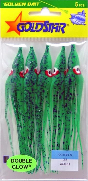 10808142 Squid (Octopus 3.5) (414) 5/pkg. Glow/Green Spatter, Multi, One Size