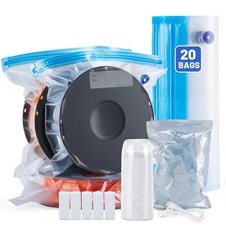 AGPTEK 3D Printer Filament Storage Bags 11.813.4 inch(20 Pack) - Vacuum Sealed Kit with 500mAh Electric Pump & Silica Gel Desiccants, Moisture-Proof and Dust-Proof for PLA, ABS, PETG Filament (PA+PE)