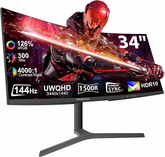 34 Inch Curved Monitor 180Hz, UWQHD 3440x1440p Ultrawide Gaming Monitor 1500R with Speaker, PIP/PBP, 4000:1 Contrast, sRGB126%, HDR, FreeSync & G-SYNC, 1ms(MPRT), HDMI/DP Port, Adjustable Stand, VESA
