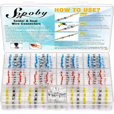 Solder Seal Wire Connectors, Heat Shrink Waterproof Solder Butt Connectors | 120PCS Insulated Automotive Marine Electrical Wire Terminals