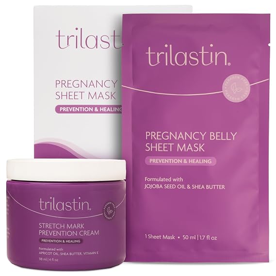 TriLASTIN Stretch Mark Cream & Belly Mask Bundle Complete Pregnancy Stretch Mark Care