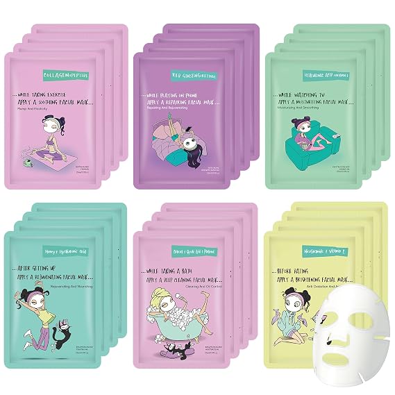 Moisturizing Facial Mask Set for Girl,for All Skin 24 Pack