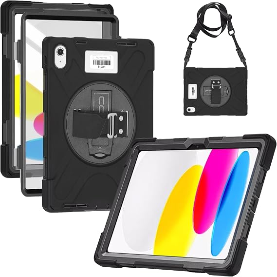 CODi Rugged iPad 11" (A16)/iPad 10.9" (10th Generation) Case with Screen Protector & Asset Tag Window | 360 Protection, Kickstand & Shoulder Strap