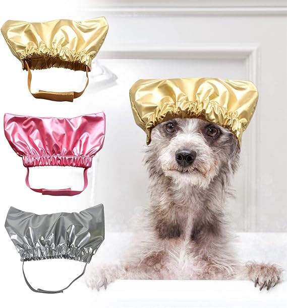 Pet Supplies Cat and Dogs Bathing Waterproof Cap,Pet Shower Caps, Waterproof Adjustable Long Rubber Band Pet Dog Earmuffs for Washing Cat, Gift for Dog, Gift Idea for Pet Lover (Small, Gold)