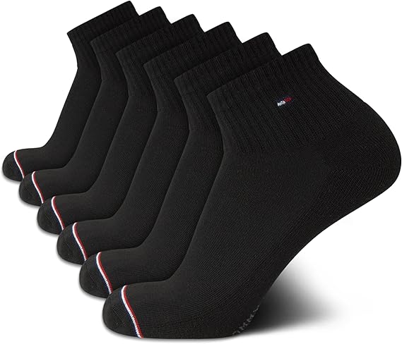 Tommy Hilfiger Mens 6 Pack Stretch Moisture Wicking Cushioned Quarter Socks
