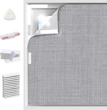 100% Blackout Linen Curtains for Bedroom 59x118Inch, Temporary No Drill Cuttable Magnetic Black Out Window Cover, Removable Wrinkles Window Shades and Blackout Blinds for Bedroom, Nursery, RV