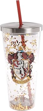 Spoontiques - Harry Potter Tumbler - Gryffindor Glitter Cup with Straw - 20 oz - Acrylic - Red