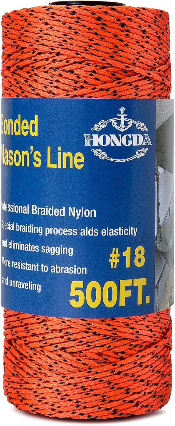 HONGDA Professional Masonry String Lines, 500 Feet #18 Bonded Braided Nylon Mason Line, Durable and Versatile String for Masonry, Construction, Gardening, and DIY Projects