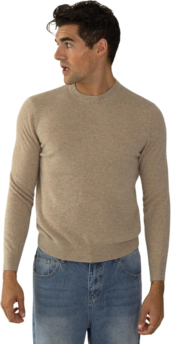 Mens Daily Cashmere Sweater 100% Pure Cashmere Crew Neck Pullover, Soft Lightweight Knit