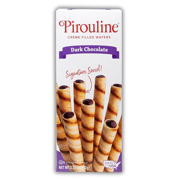 Pirouline Rolled Wafers Dark Chocolate Rolled Wafer Sticks, Creme Filled Wafers, Rolled Cookies for Coffee, Tea, Ice Cream, Snacks, Parties, Gifts, Valentines Day, and More 3.25oz Carton 1pk