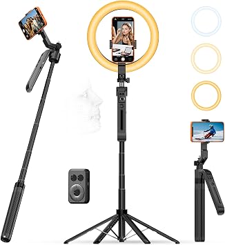 Vlogging Kit for iPhone Tripod with Ring Light 10", Smart Auto Face Tracking Tripod with Remote Control, One-Key Auto-Deploy, Phone Holder for Video Recording, Live Streaming