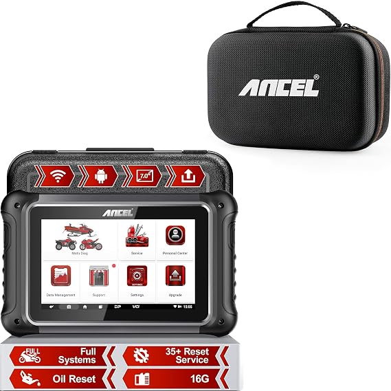 ANCEL MT700 Motorcycle OBD2 Scanner Full Systems Oil Reset,ABS Diagnostic Tool with 35+ Reset Functions, ANCEL Large Protective Case for Car OBD2 Scanner and Code Reader