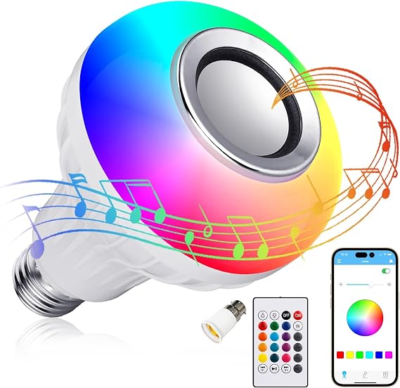 Lighting LED+ Color Changing Speaker LED Light Bulb with Remote Control and APP, Soft White,  with B22 Socket