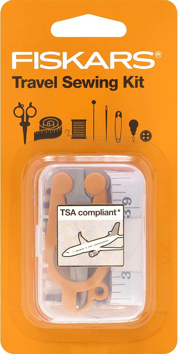 Fiskars 27-Piece Travel Sewing Kit, 39" Measuring Tape, Orange