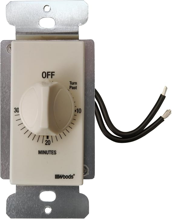 Southwire Woods In-Wall Spring Wound Timer - Automatic Timer Switch - Energy-Saving Mechanical Wall Timer - Simple Twist-Knob Countdown Design - 30 Minute - Light Almond