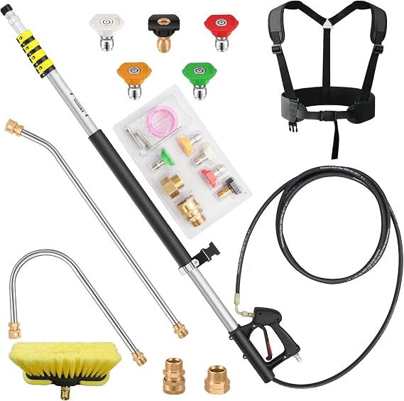 24 FT Telescoping Pressure Washer Wand Extension with Brush Head