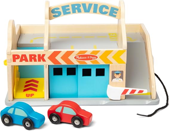 Melissa & Doug Service Station Parking Garage with 2 Wooden Cars and Drive-Thru Car Wash