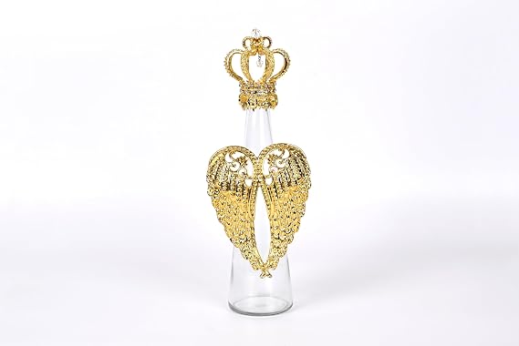 Alloy Angel Wings, Metal Crown King Hat Bottle Cap,Transparent Empty Glass Bottle, Three-Piece Set, Table Decoration, High-End Art Piece, Daily Planning and Room Decoration Display Item (Gold)