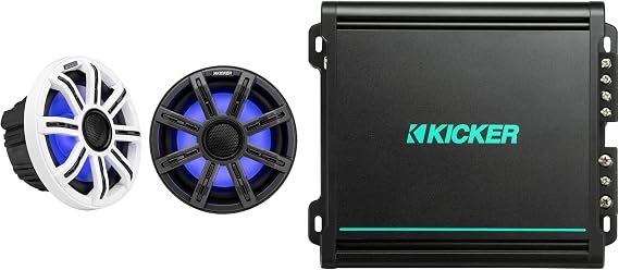 KICKER 51MSC8 8 in Marine Speaker 48KMA1502 Amplifier Bundle