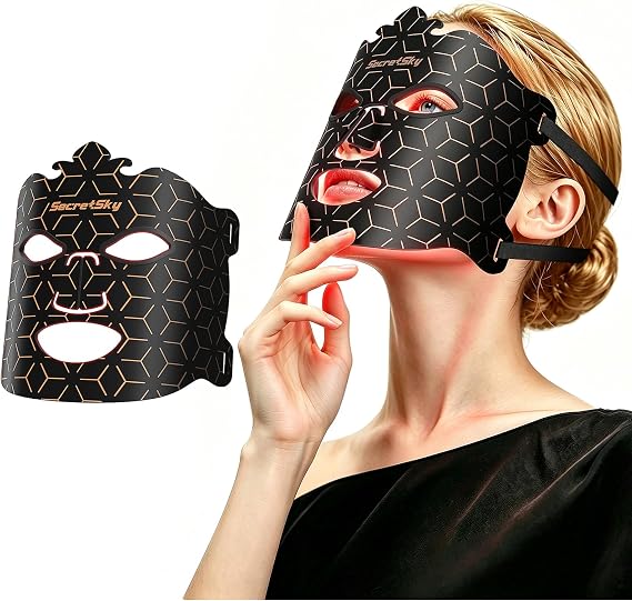 SecretSky LED Face Mask for Red Light Therapy, 7 Color Modes with 850nm Near Infrared, 5 Brightness Levels, Auto Timer & USB Rechargeable, Portable Facial Skin Care Device for Home & Travel