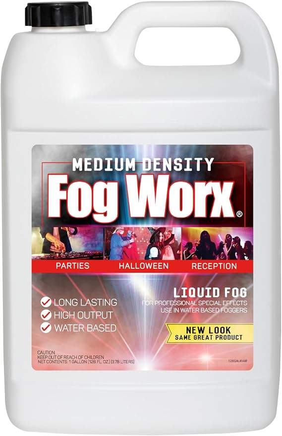 FogWorx Fog Juice - 1 Gallon of Organic Fog Fluid (128 oz) - Medium Density, High Output, Long Lasting Fog Machine Fluid for 400 Watt to 1500 Watt Machines