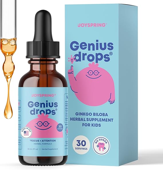 JoySpring Genius Kids Focus Drops, Ginkgo Liquid, 30 Servings, 3+