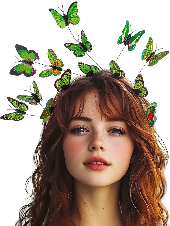 Acenail Butterfly Headband Monarch Butterfly Hairbands Festival Costume Headpiece Halloween Hair Accessories for Women (Green, Standard)