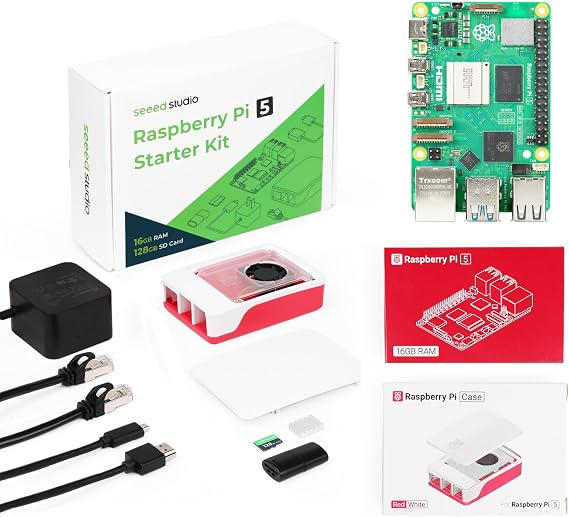 Seeed Studio Raspberry Pi 5 Starter Kit - 16GB RAM, 64GBGB Micro SD Card Pre-Loaded 64-bit OS, Type-C Power Supply, Active Cooling Case for Edge AI, Docker & Pro Workstation