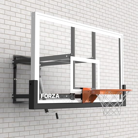 FORZA Wall Mounted Glass Basketball Backboard & Hoop - Adjustable Height with Breakaway Rim [3 Sizes]