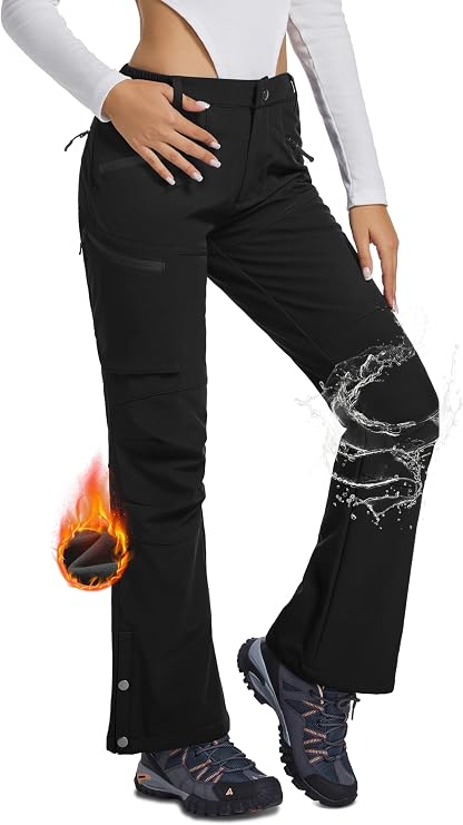 Women's Snow Ski Hiking Pants Waterproof Fleece Lined Softshell Insulated Winter Snowboarding Outdoor Flare Pants