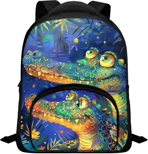 Crocodile Backpack with Padded Shoulder Straps Trendy Bookbag for Teens Children Preschool Elementary School Student Fashion 12 Inch School Bags Lightweight Travel Daypack