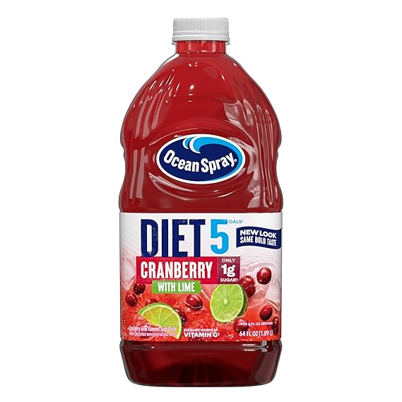 Ocean Spray Diet Cranberry with Lime Juice Drink, 64 Fl Oz Bottle | Ocean Spray Diet Cranberry with Lime Juice Drink, Zero Sugar, Refreshing Citrus Flavor, 64 Fluid Ounce Bottle
