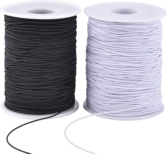 Stretchy Bracelet String 2 Rolls 1mm Elastic Cord Sturdy Elastic Beading Cord 200 Yards Stretchy String for Bracelet Jewelry Making Necklaces Beading, Black White