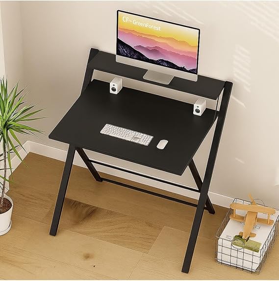 Bodo Metal Ayaklı Katlanır Laptop Masası Raflı Çalışma Masası Sehpası, Siyah