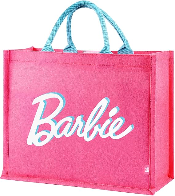 MINISO Barbie Tote Bag, Practical And Portable Beach Bag for Women/Girls, Large Canvas Handbag for Work Travel,Personalized Present for Birthday, Holiday, Wedding