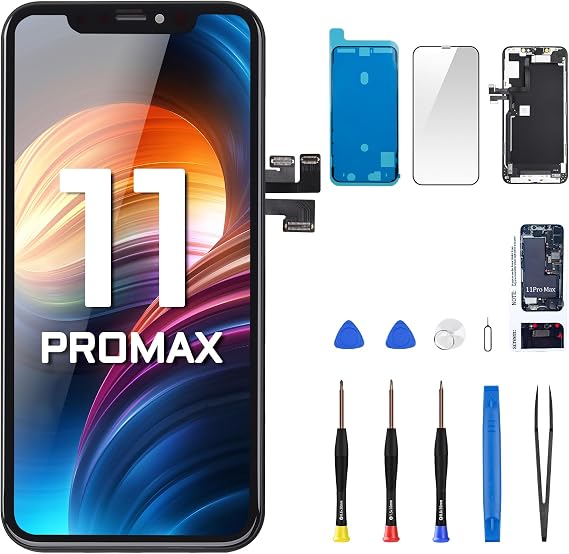 for iPhone 11 Pro Max Screen Replacement with Ear Speaker 6.5" LCD | 3D Touch Display Digitizer Full Frame Assembly Front Earpiece Sensor Full Repair Tool Kit Magnet Screws Pad A2161 A2220 A2218